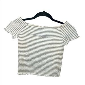 off the shoulder white striped crop